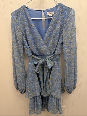 Blue Floral Tiered Summer Dress with Tie Waist